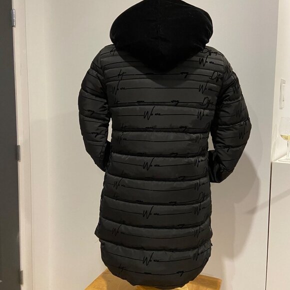 Desigual Womens Long Black Hooded Puffer Jacket Size 36 With Side Lace Details - Picture 5 of 16